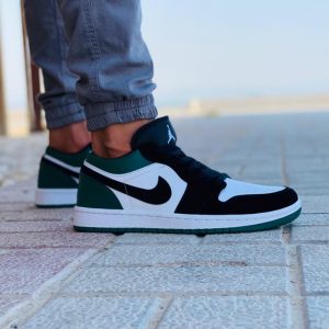 جردن وان وایت بلک گرین Jordan 1 Low White Black Mystic Green