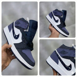 جردن وان سرمه‌ای سفید ساقدار Jordan 1 Mid Obsidian Sanded Purple 554724-445